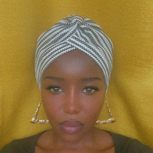 Handmade Black & White Striped Hair Turban  - Protective Style & Costume